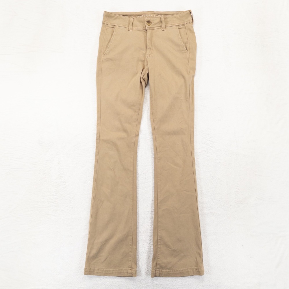 American Eagle Pants 8 X LONG Tan Kick Boot Super Stretch Chino Mid Rise *